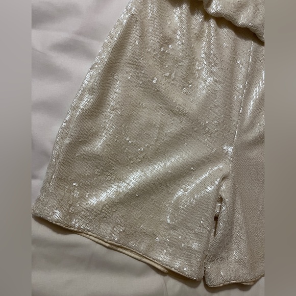 Aidan Mattox Ivory Sequin Short Sleeve Romper - Picture 13 of 15